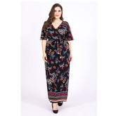 Plus Size Knitted Shawl Sleeves V-neck Long Dress Sai Feel